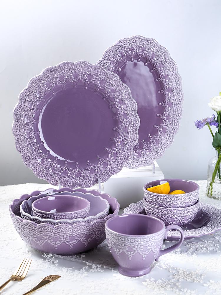 Nordic Style Purple Ceramic Tableware Set: Retro French Bowls, Plates & Dishes - Perfect Housewarming Gift