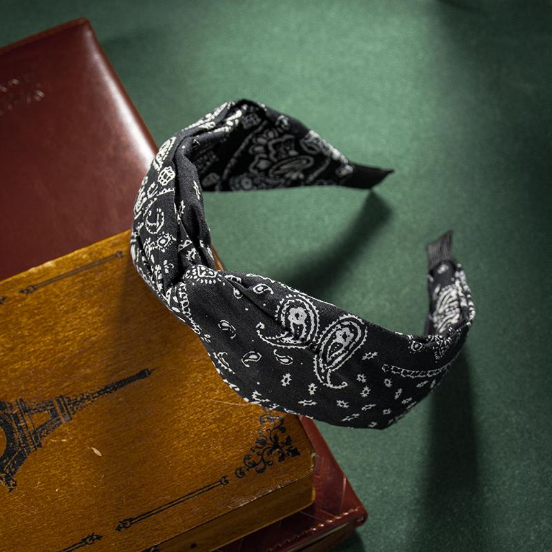 Fashion Cotton Cashew Flowers Printing Soft Wide Hairhoop Hair Accessories for Women Casual Bow Cross Ethnic Headband