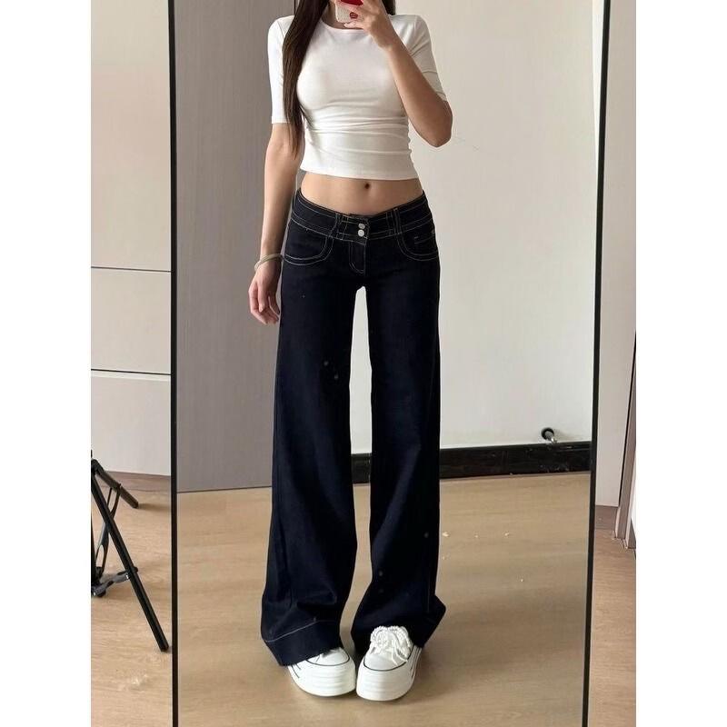 Zose Women s Washed Flared Wide-Leg Jeans XL