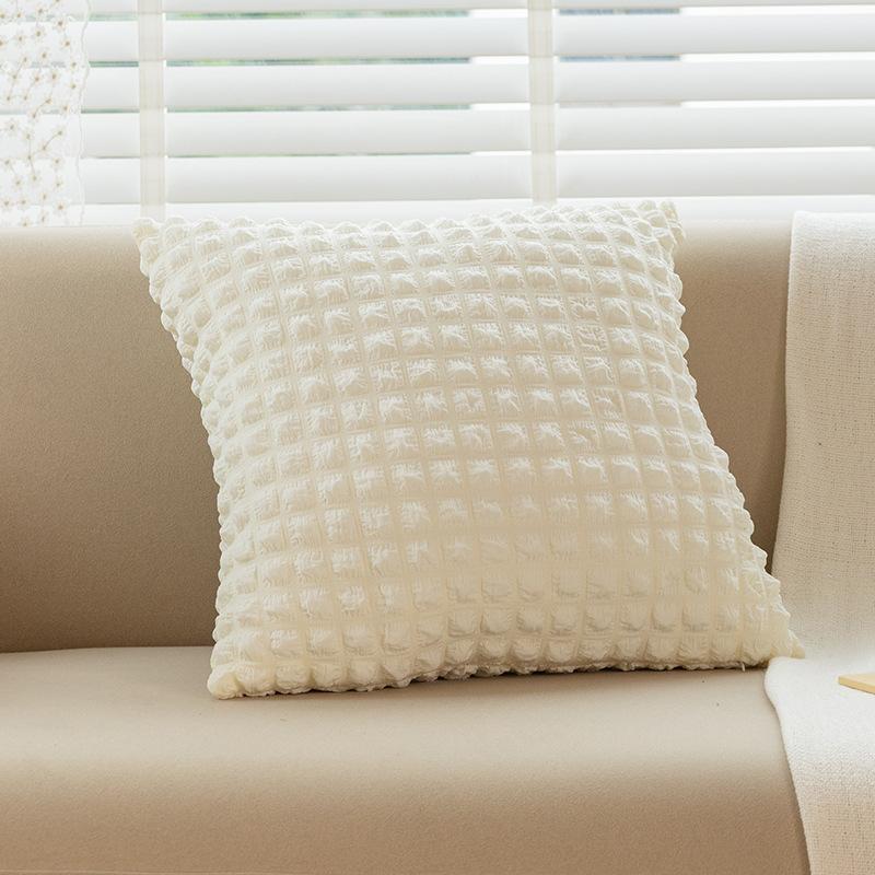 Cream Style Pillow Home Sofa Cushion Ins Simple Solid Color Elastic Puff Plaid Pillow Cover Bedside Pillow