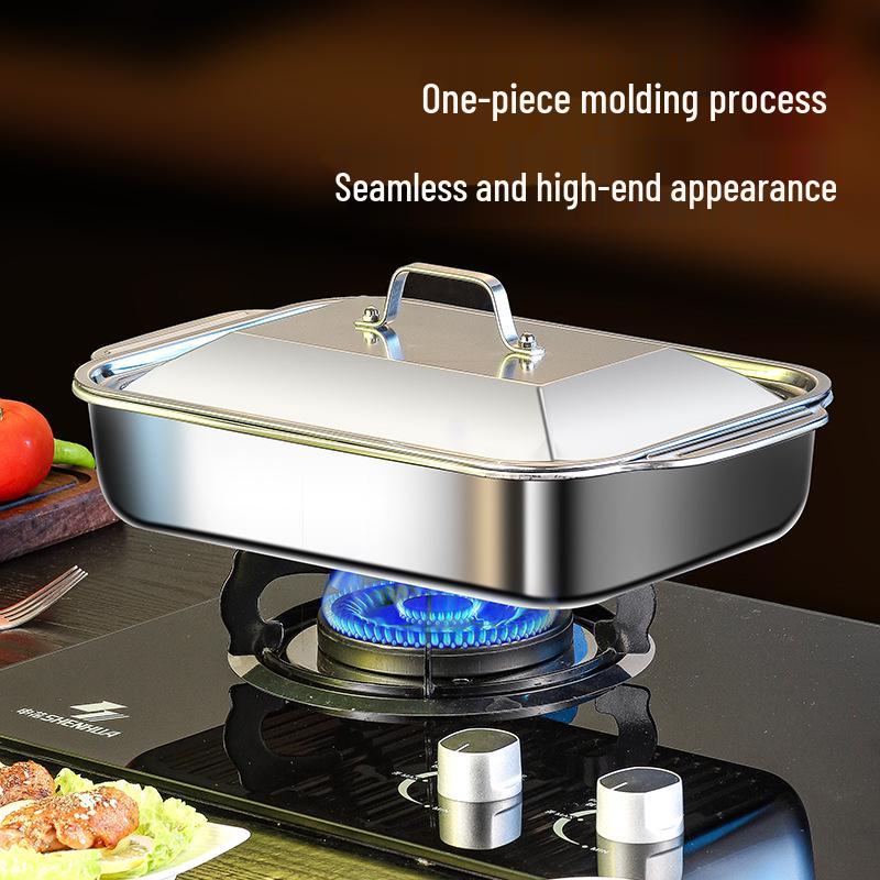 Stainless Steel Rectangular Grilled Fish & Crayfish Tray for Induction Cookers - Flat Bottom & Deep Design