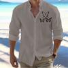 Zomer Mannen Linnen Shirt Omklapbaar Strandshirt Lange Mouwen Effen Kleur Hawaïaans Roze Patroon Collectie
