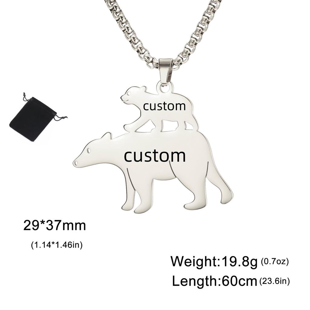Customized Name Text Date Size Polar Bear Necklace Stainless Steel Animal Polar Bear Sweater Chain Fashion Mother's Day Gift