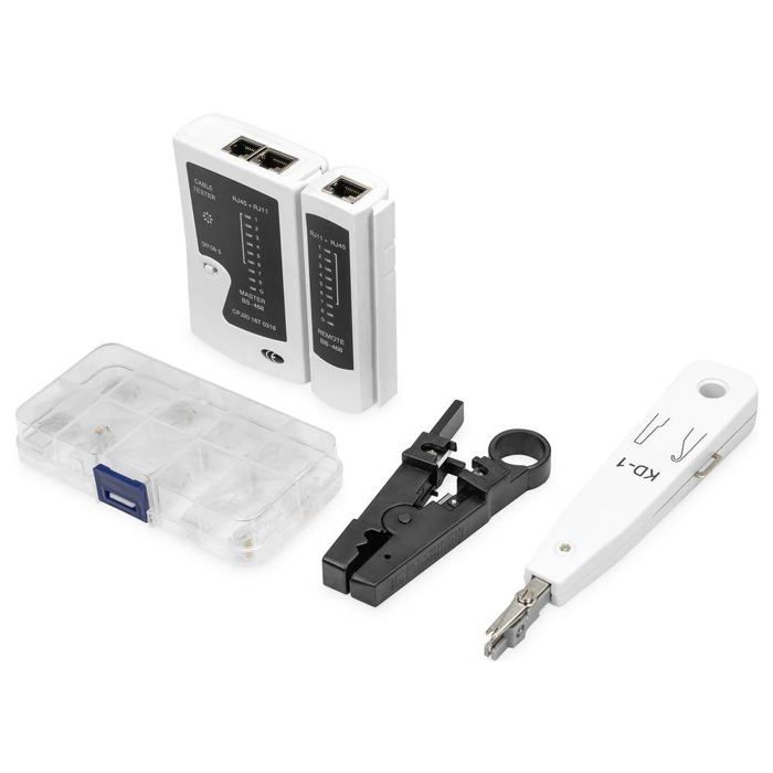 Kit d'outils réseau lan - digitus - testeur de réseau - pince à sertir - outil de coupe - outil de dénudage