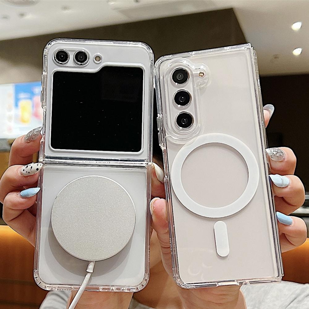 

Magsafe Прозрачный бронированный магнитный чехол для телефона Samsung Z Fold 5 4 6 3 Flip 6 4 5 3 5G Беспроводная зарядка Защитный противоударный деловой чехол For Galaxy Z Fold 3