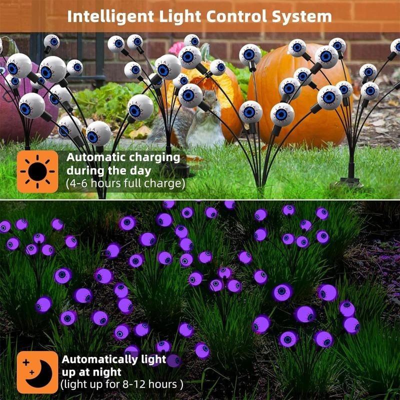 6/8 LED Spooky Eyeball Design with Glowing Green Lights Garden Halloween Decor for Lawn, Patio Outdoor Waterproof Red Lights