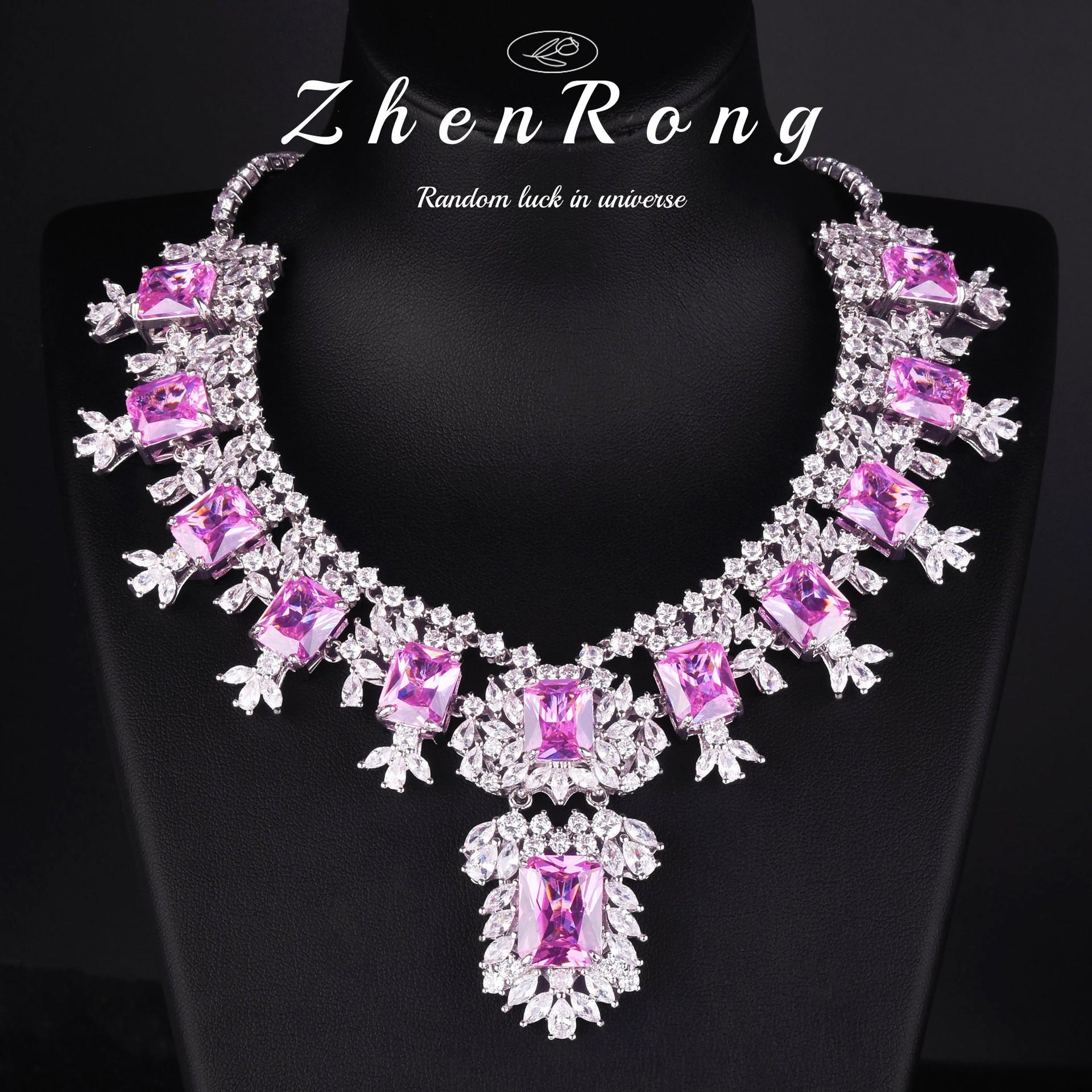 High-End Luxury High-Carbon Diamond Pink Diamond Chain Light Luxury Bridal Wedding Dress Dinner Necklace Stage Jewelry Women