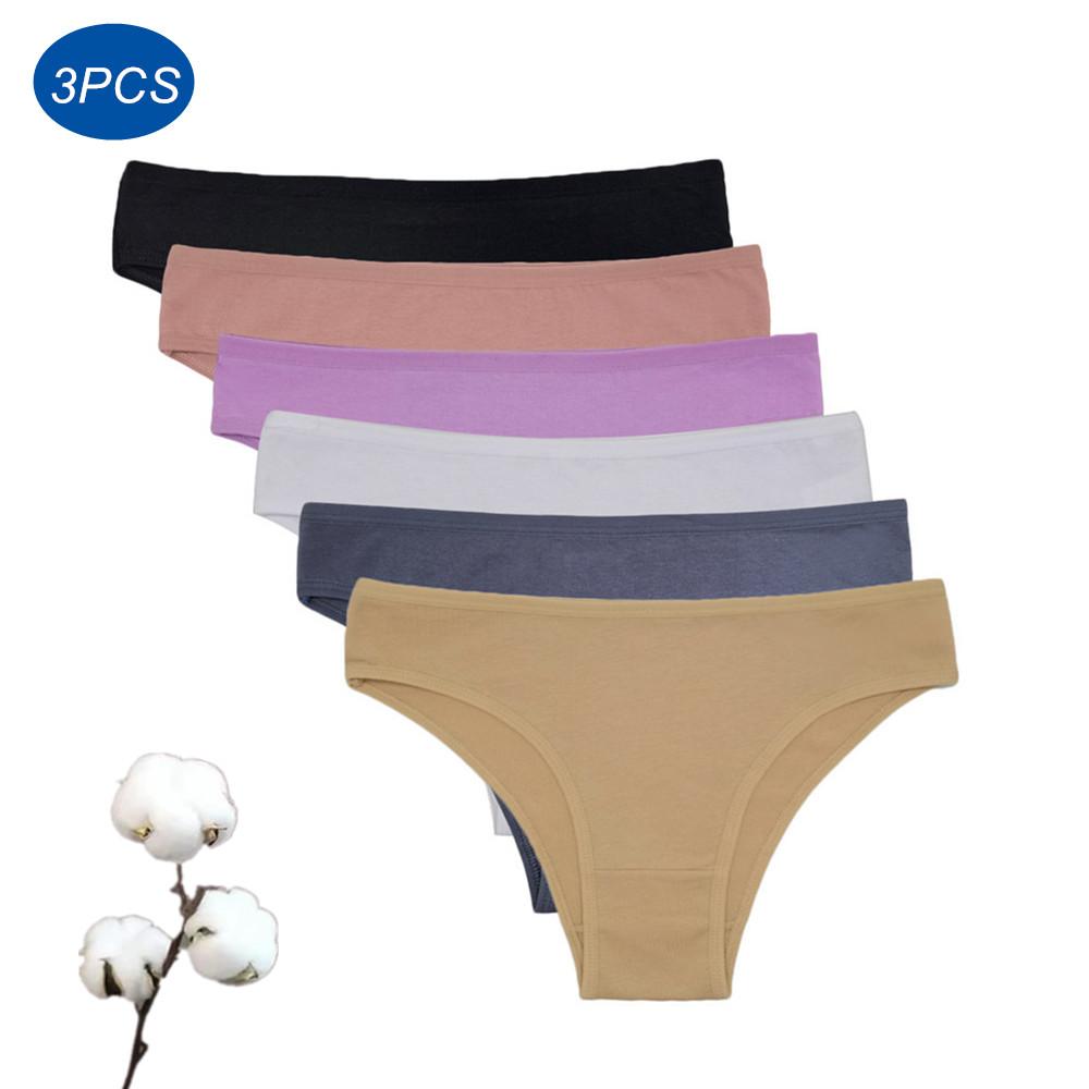 3Pcs/Lot Cotton Panties for Plus Size Women Low Rise Bikini Brief Girls Sexy Lingeries Solid Panty Female Intimate