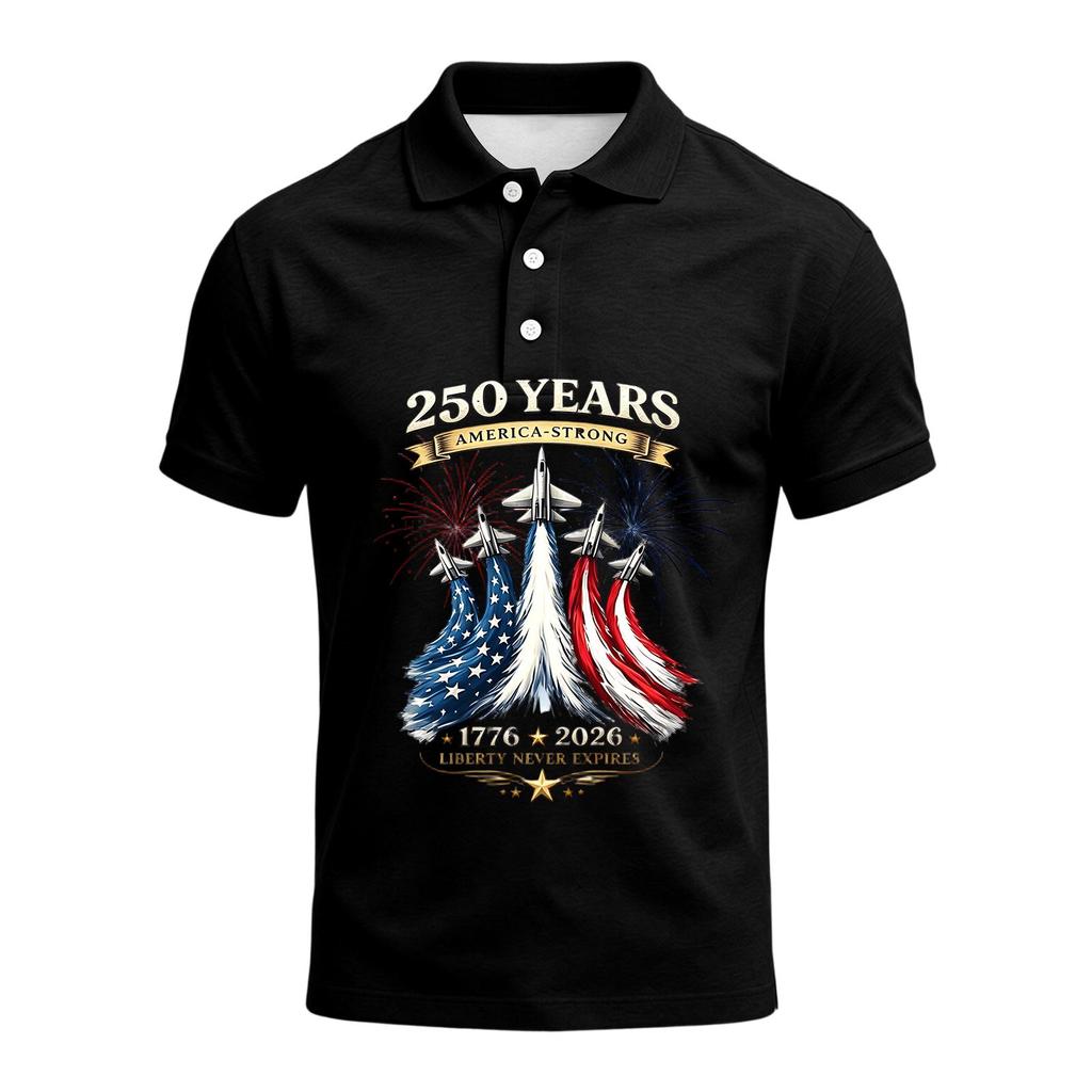Men's 250th Anniversary Polo Shirt 1776 To 2026 Short Sleeve Casual Fit American Flag Themed Graphic Top