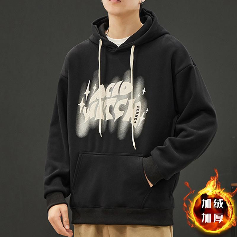 Autumn And Winter Fleece Thickened Red Sports Sweater Men'S Loose Large Size Hooded Men'S Jacket Teen Student