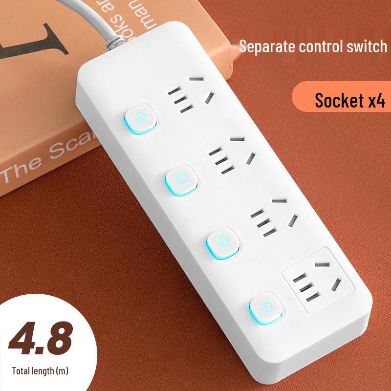 Multi-Function Household Power Strip with Cord, featuring a Multi-Hole Socket Panel for Dorms