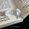 Dumb Silver Metal Opal Earclips Without Ear Piercings, Advanced Sense French Retro Water Drop Earrings, Simple and Exquisite Earrings for Women