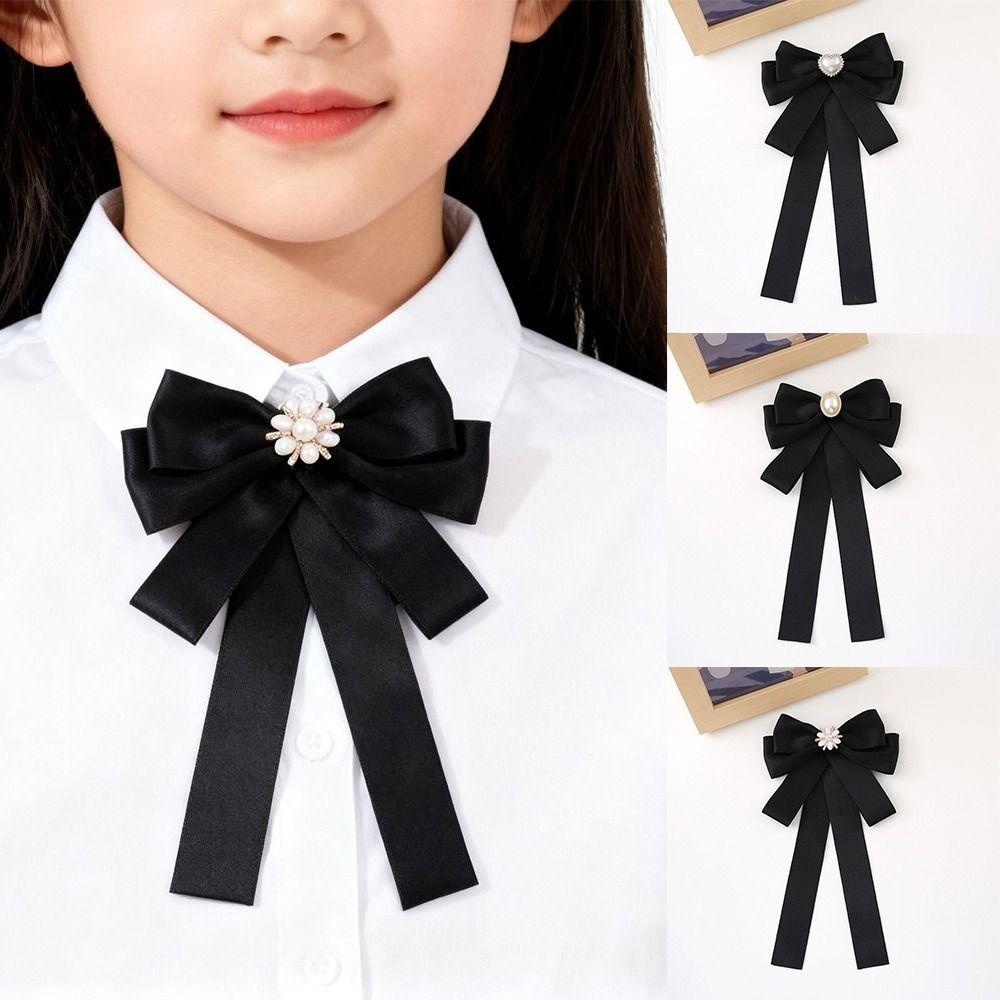 Black Memorial Black Bow Brooch Fabric Bowknot Bowtie Necktie New Shirt Collar Pins  Women