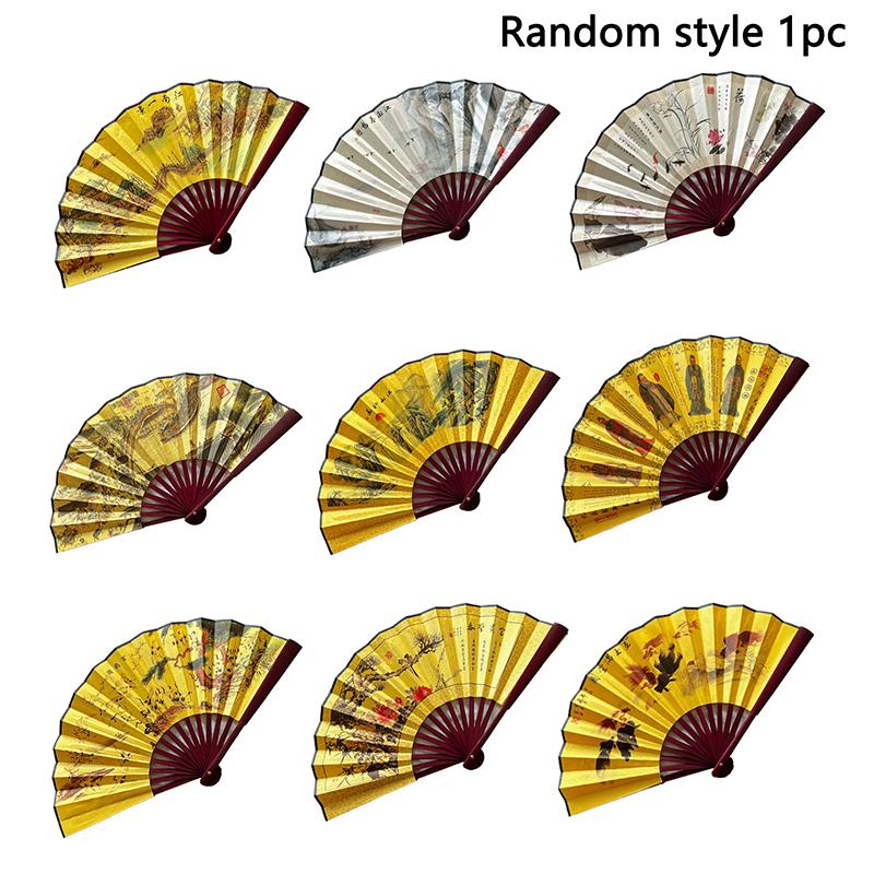 1/3/5Pcs Random Style Chinese Vintage Style Folding Fan Wooden Handle Classical Party Dance Hand Fan Summer Cool Hand Fan