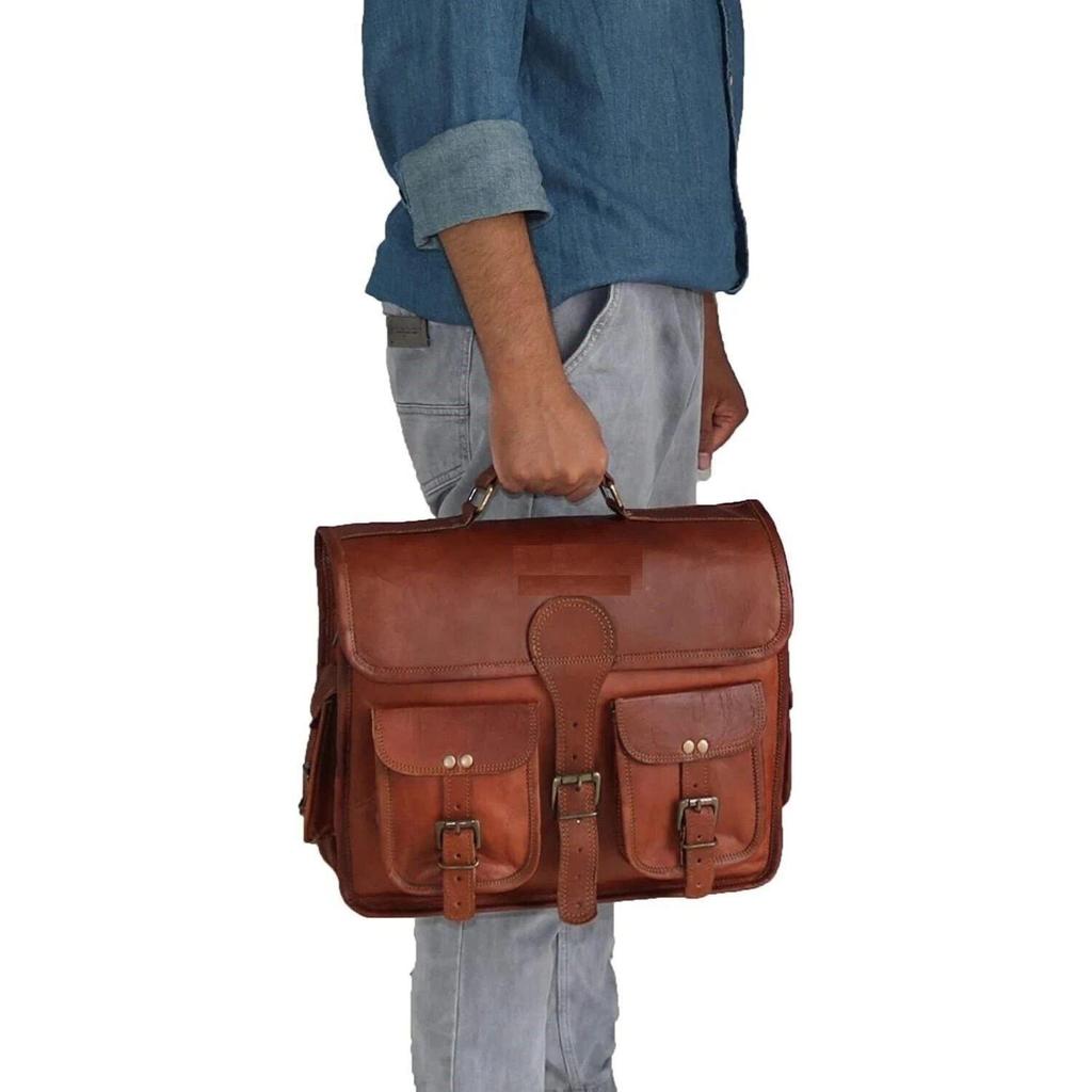 Leather Men's Messenger Shoulder MacBook Air Laptop Bag Briefcase Vintage