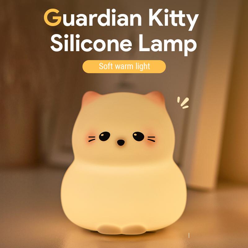

Cute Cartoon Cat Bedroom Night Light Warm Light Eye Protection Tap Dimmable Table Lamp A