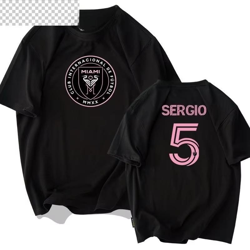 Miami International Messi Nein. 10 Fußballfan Anzug Kurzarm T-Shirt Herren und Damen Baumwolle Bedruckt Halbarm T-Shirt