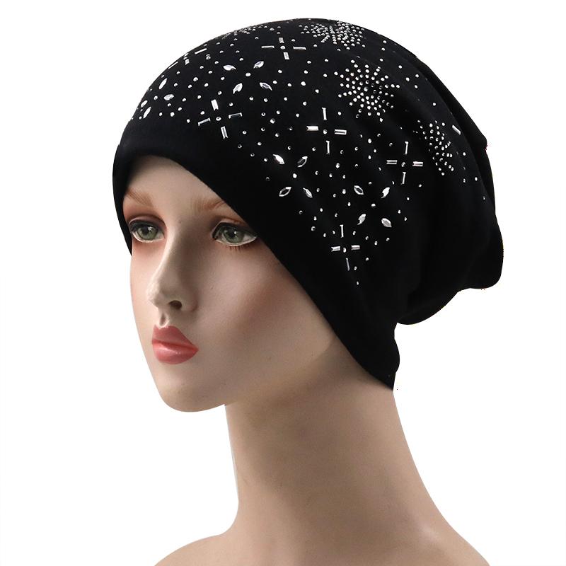 Girl Female Beanie Bonnet Autumn and Winter Caps Hip-hop Cap Flower Rhinestone Hats for Women Beanies Balaclava Womens Skullie