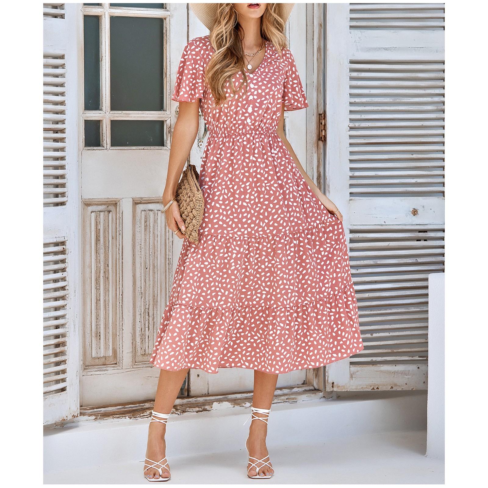 

Женское удобное пляжное платье с принтом и коротким рукавом для пляжного отдыха XL красный