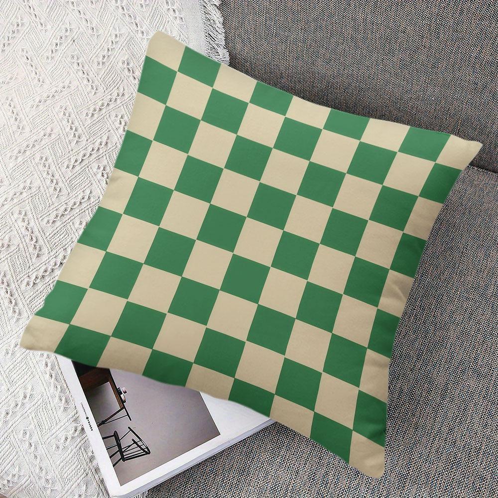 Classic Green Checkerboard Square Jacquard Pillow Cover for Sofa Office Waist Cushion Cover Home Decorative Pillowcase