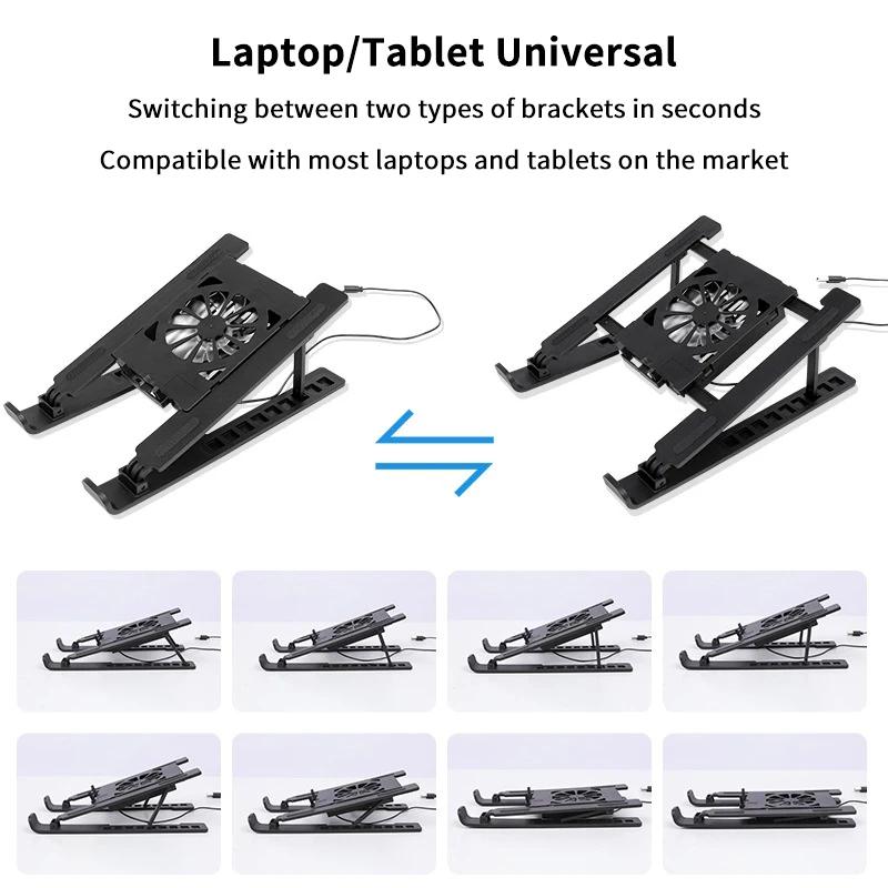 Universal Laptop Tablet Cooling Stand with Fan Foldable Adjustable Speed Portable Desktop Radiator Holder for Home Office