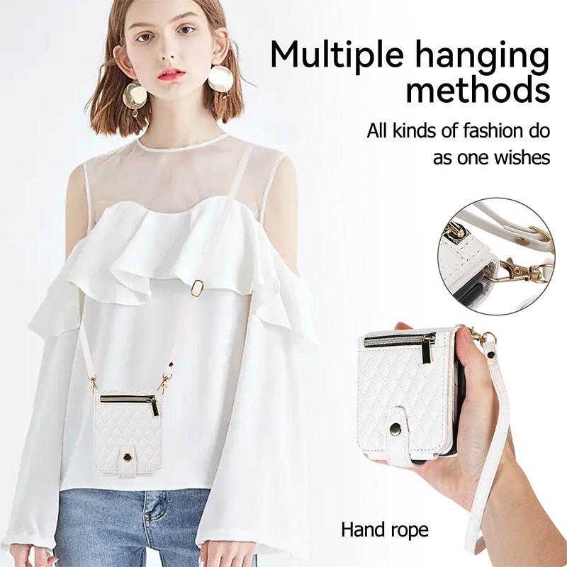 

Для Samsung Galaxy Z Flip 5 4 3 5G чехол кожаная сумка ремешок через плечо ромбический кошелек-подставка с ремешком чехол для Samsung Z раза 3 4 5 For Galaxy Z Flip 4 белый