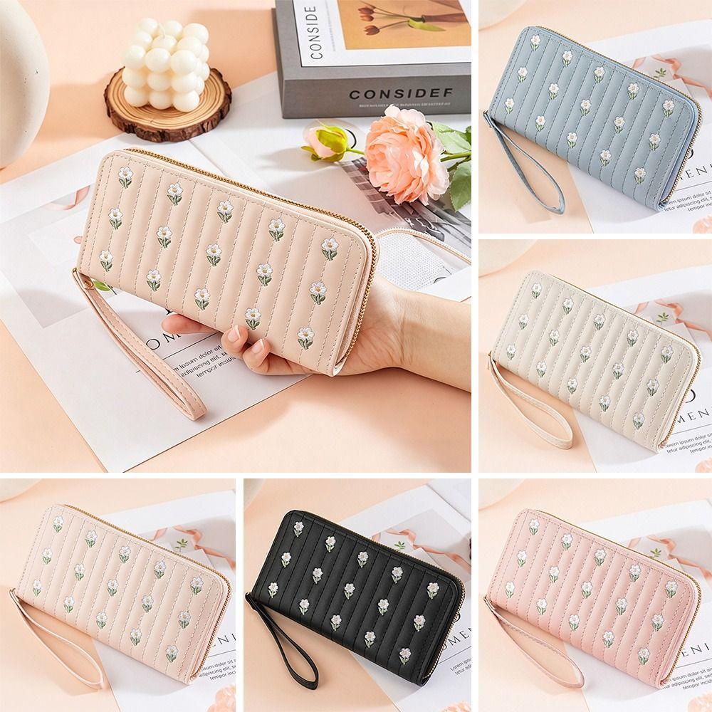New Floral Embroidery Women Long Wallets Large-Capacity Zipper Leather Purses Multi-Card Slots Clutch Bag Women Fashion