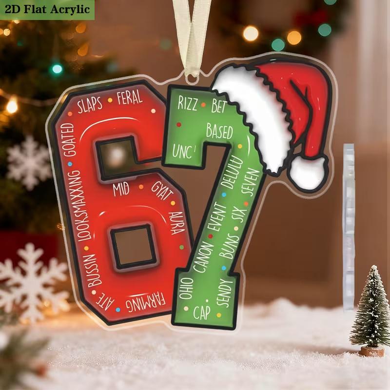 Trendy Number 67 Ornament,Red Green Classic Color Hanging Decoration,Funny Hanging Decor for Xmas Tree– Perfect Gift for Gen Z, Friends, Besties, Bro