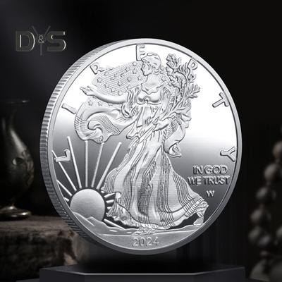 Vrijheidsbeeld Herinneringsmedaille Rond Zilver Kleur 2024 Amerikaanse Spreidvleugels Adelaar Metalen Collectie Munt Festival Aandenken Cadeau