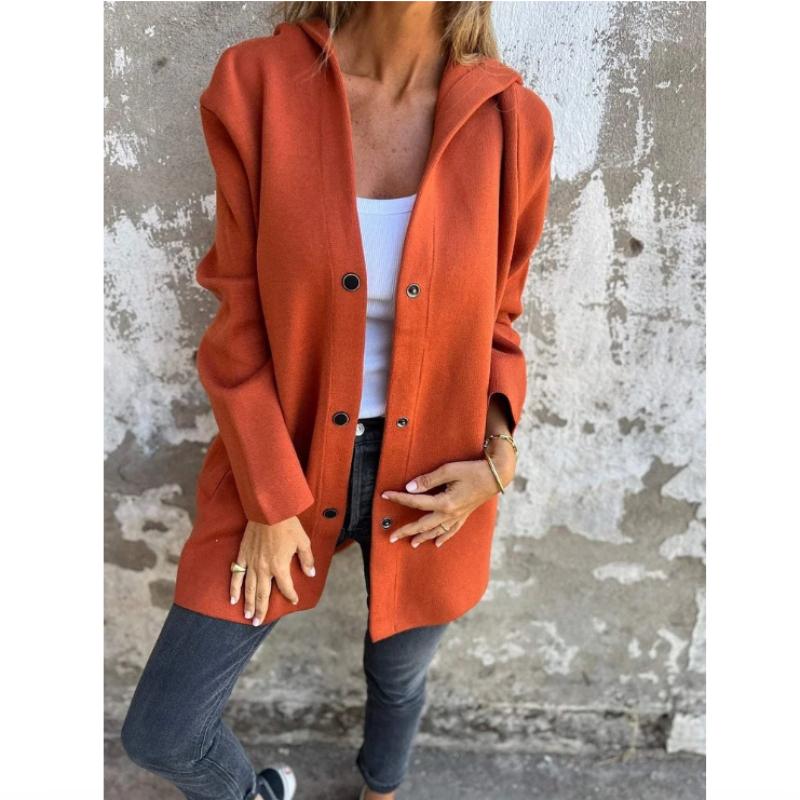 Frühlings- und Herbst-Damen-Cardigan einfarbig lässige einreihige Kapuzenjacke