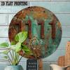 Vintage Industrial Aluminum Wall Art Decor 8x8 Inch Round Hanging Sign Rustic Teal Brown Metallic Finish for Home Office