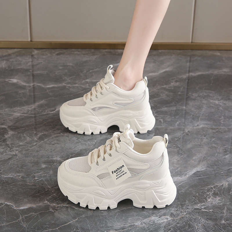 Women's Shoes New Summer Mesh Breathable Thick Sole Inner Height Increase Dad Shoes Small Sports Shoes Versatile