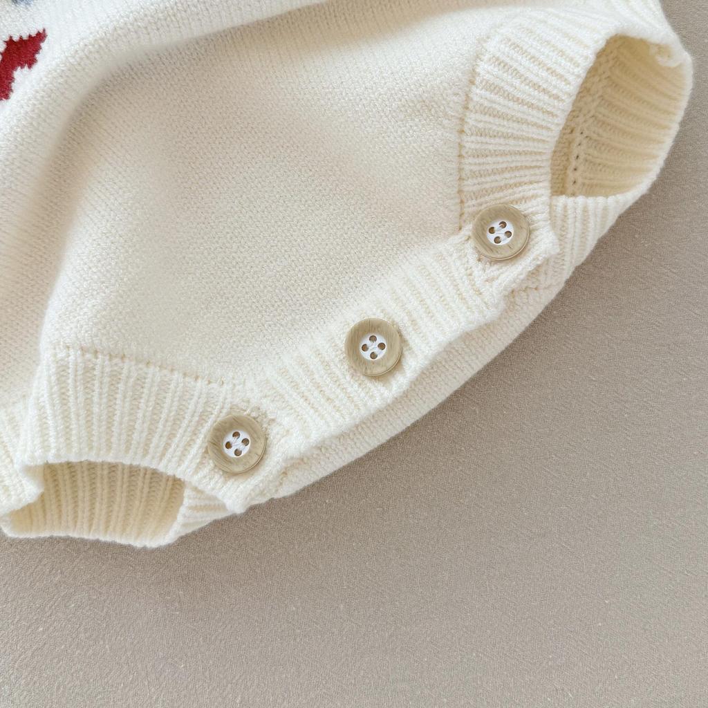 Neuer Stil Baby-Body mit Hosenträgern & Jacke: Frühling/Herbst Jacquard Bär Herz Strickjacke Zweiteiler