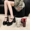 Fashion Mary Jane Shoes Women's Spring New Ultra-high Heel Pearl Chain Platform Block Heel Wedding Shoes Pumps Pearl Buckle Lolita Shoes
