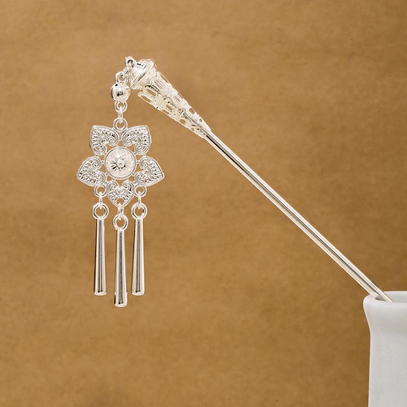 Ethnic Style Imitation Miao Silver Colored Long Feather Fringed Earrings, Hot Selling In Attractions, Antique Hairpin Jewelry for Women