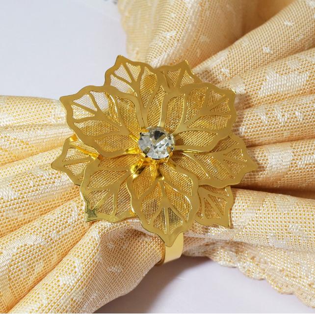 Gold Hollow Out Flower Napkin Ring Holder Metal Napkin Rings,Wedding Party Holiday Banquet Christmas Dinner золотой