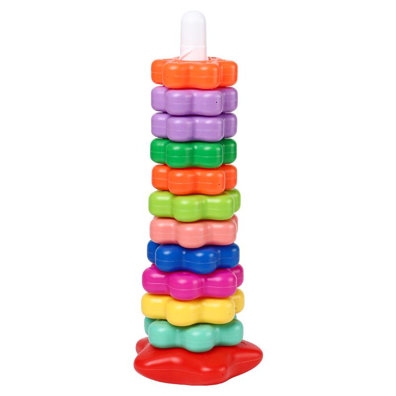 Regenbogen Drehturm Blume Stapel & Ringwurf Puzzle Spielzeug für Babys ab 6 Monaten