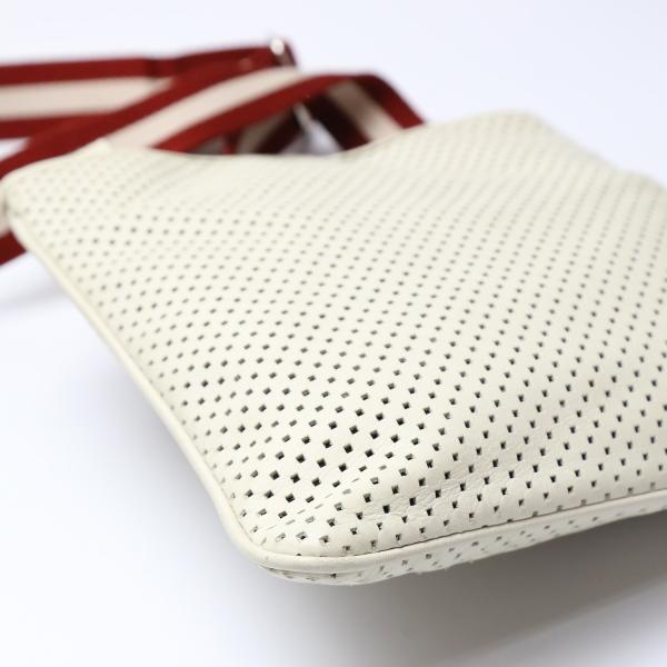 Bally Diagonal Shoulder Belt Shoulder Bag Punching Leather White Women Used
