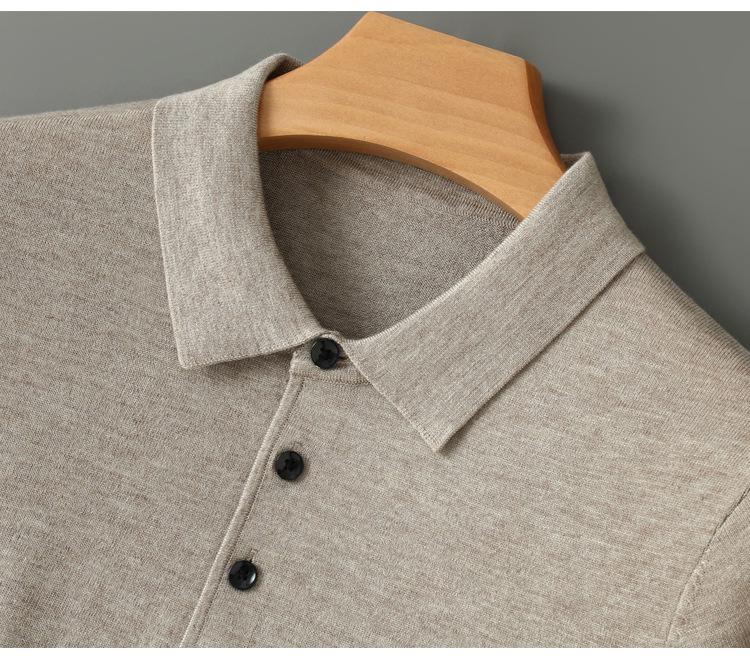 Men's Solid Color Casual Polo Collar Long Sleeve Knitwear Pullover