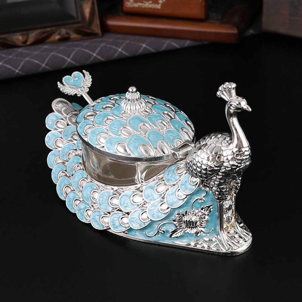 Peacock Sugar Jar Vintage Exquisite Embossed Metal Sugar Canister with Lid and Spoon for Home Hotel Coffee Shop