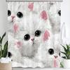Floral Cat Shower Curtain Cute Cat Cartoon Washable Hanging Curtain Bathroom Curtain and Home Decor Curtain with Hooks