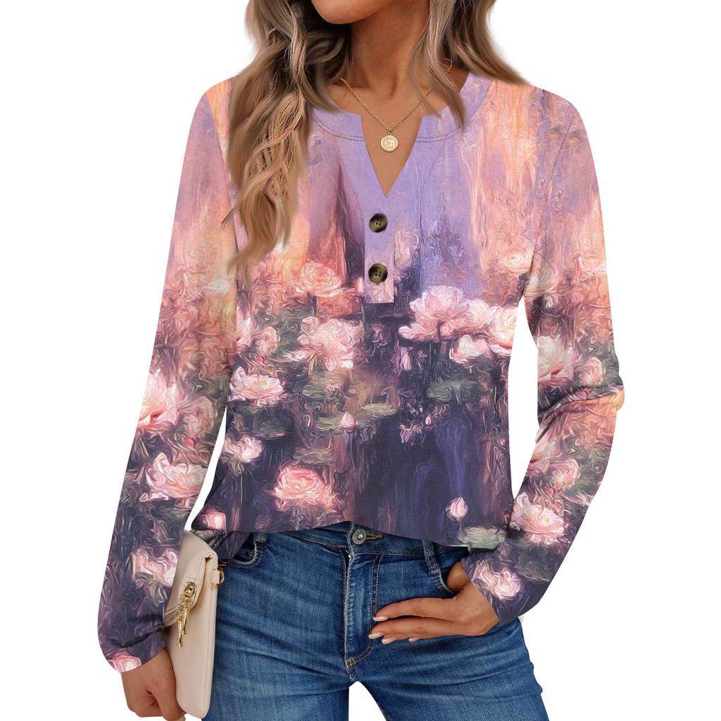Women's Printed Long Sleeve Shirts Elegant Casual Tops Trendy Shirts Tops