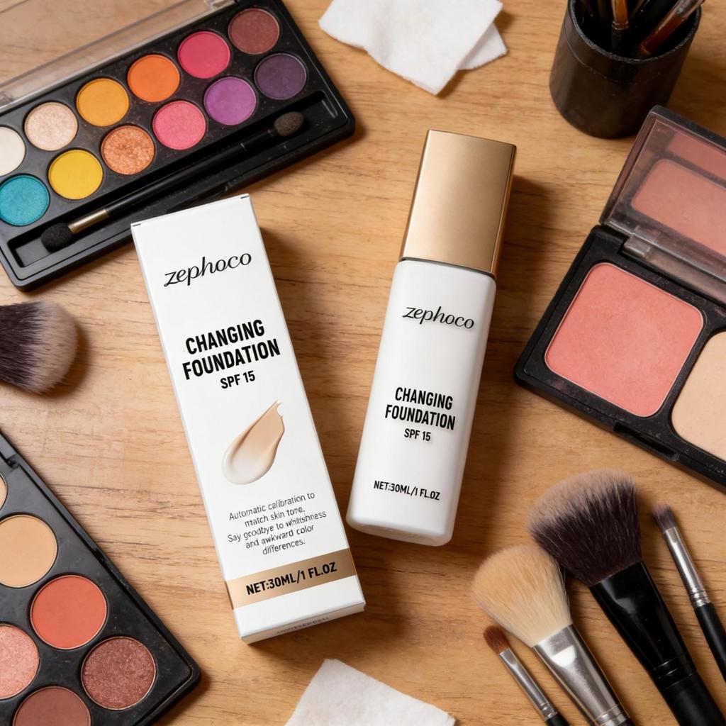 Zephoco Color Changing Foundation Spf 15 Lasting Matte Finish Deep Hydrating Makeup Match Skin Tone High Coverage Foundation