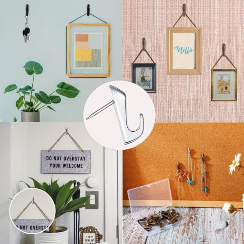 Metal Wall Hooks, Non-Slip, Non-Slip, Suitable for Rentals, Wall Hanging, Paintings, Wall Display, Drywall, Thumb Tacks, Hooks, Push Pins (Silver, 8 P