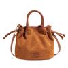 Suede bag women's autumn and winter drawstring pleated messenger bag high-end retro bucket bag