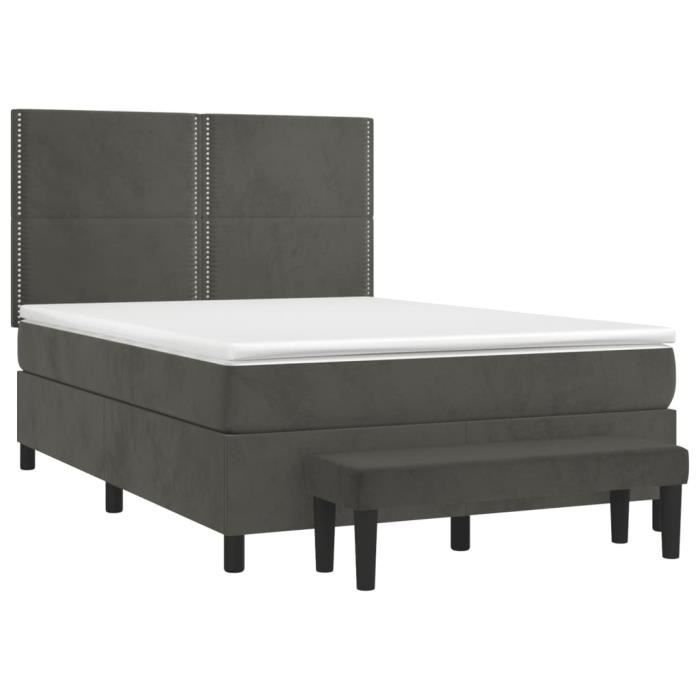 3137780 vidaXL Lit à sommier tapissier et matelas Gris foncé 140x190cm Velours