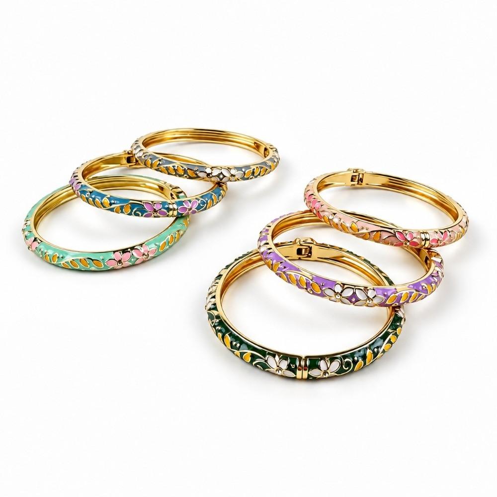 Traditional Flower Bangle Colorful Women's Hand Bracelet Vintage Cloisonne Bangle  Ladies