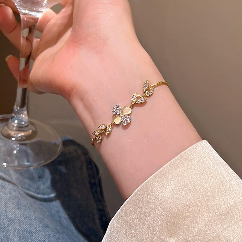 Micro-inlaid Zircon Four-leaf Love Bracelet Women's Light Luxury Temperament Pull-out Bracelet Jewelry