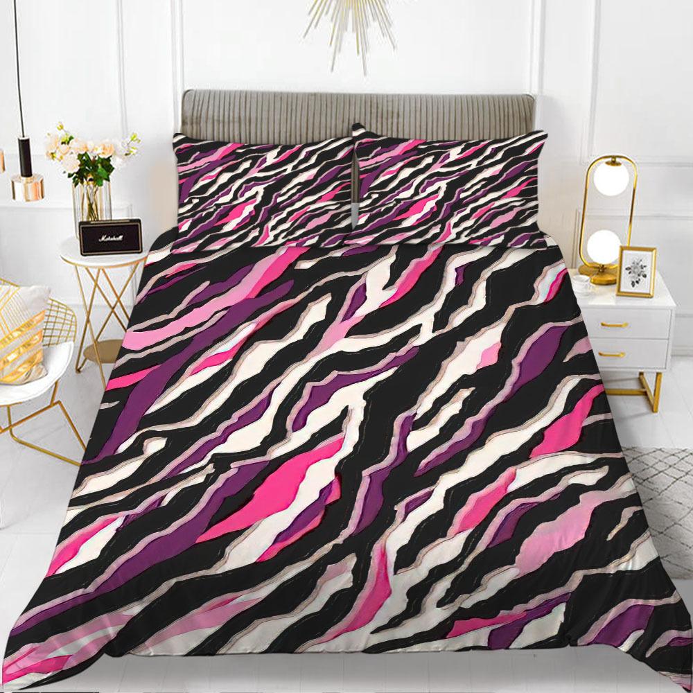 Zebra Print Duvet Cover Set King Polyester Red Black Stripes Bedding Set Wild Animal Zebra Wildlife Skin Quilt Cover For Girls