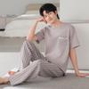 Pure cotton pajamas men's summer thin 1011 new short-sleeved trousers loose large size can be worn outside loungewear suit